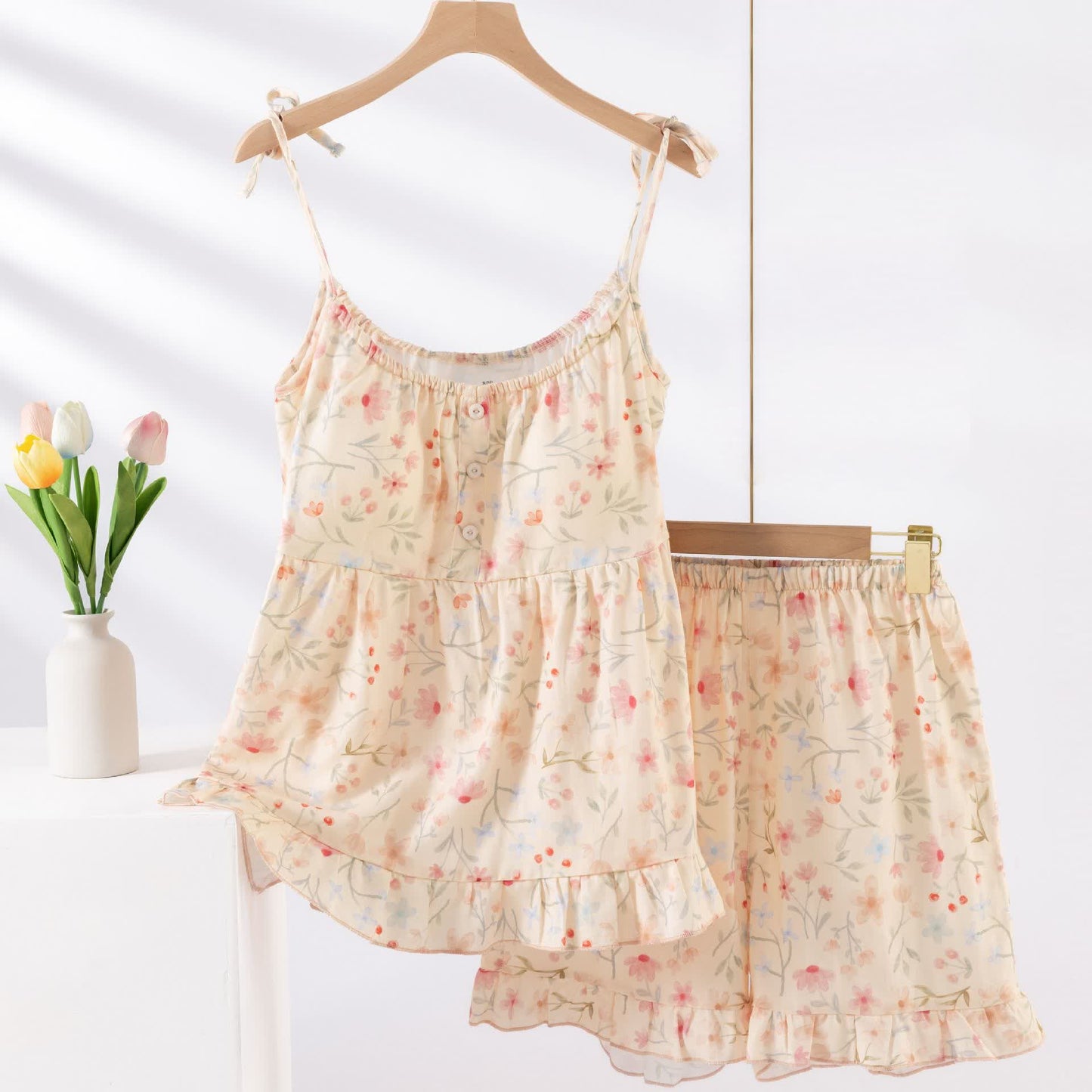 Ownkoti Floral Cotton Camisole Shorts Pajama Set
