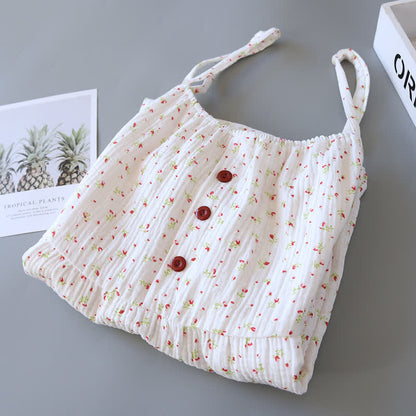 Ownkoti Red Floral Cotton Gauze Cami Nightgown