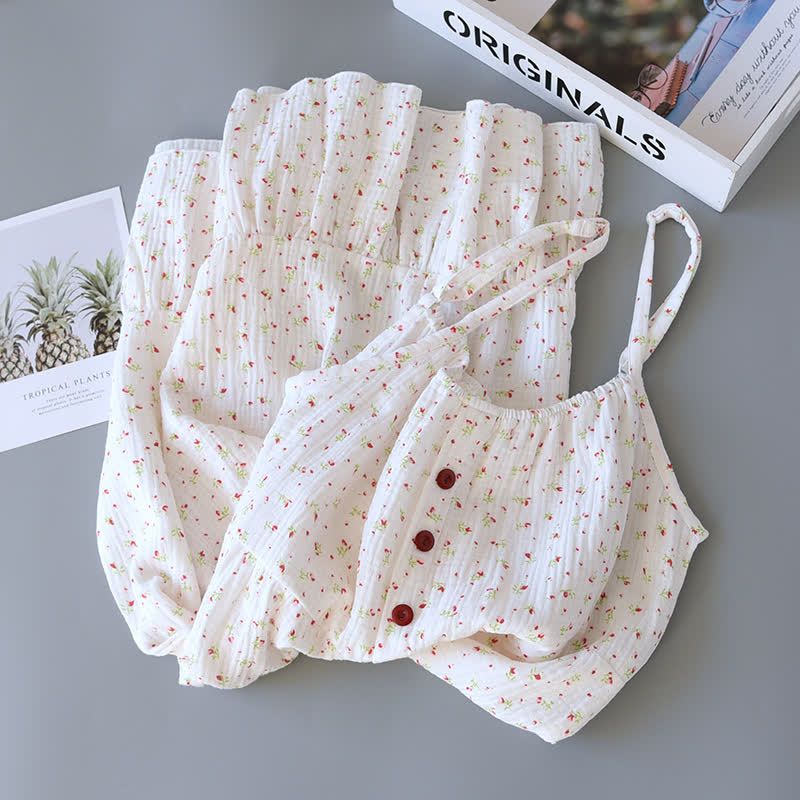 Ownkoti Red Floral Cotton Gauze Cami Nightgown - image 4