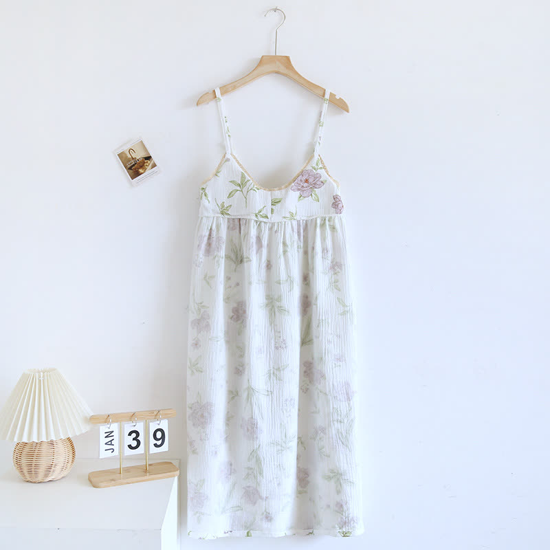 Ownkoti Violet Print Cotton Padded Cami Nightgown