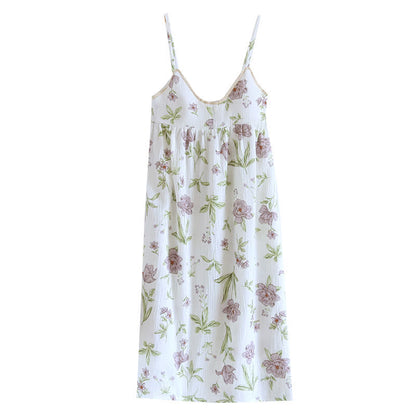 Ownkoti Violet Print Cotton Padded Cami Nightgown