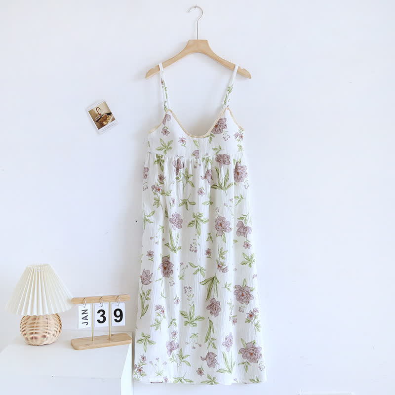 Ownkoti Violet Print Cotton Padded Cami Nightgown
