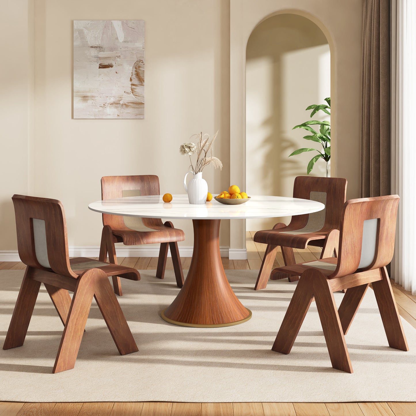 Ownkoti Mid-Century Modern Round Dining Table For 4-8 People