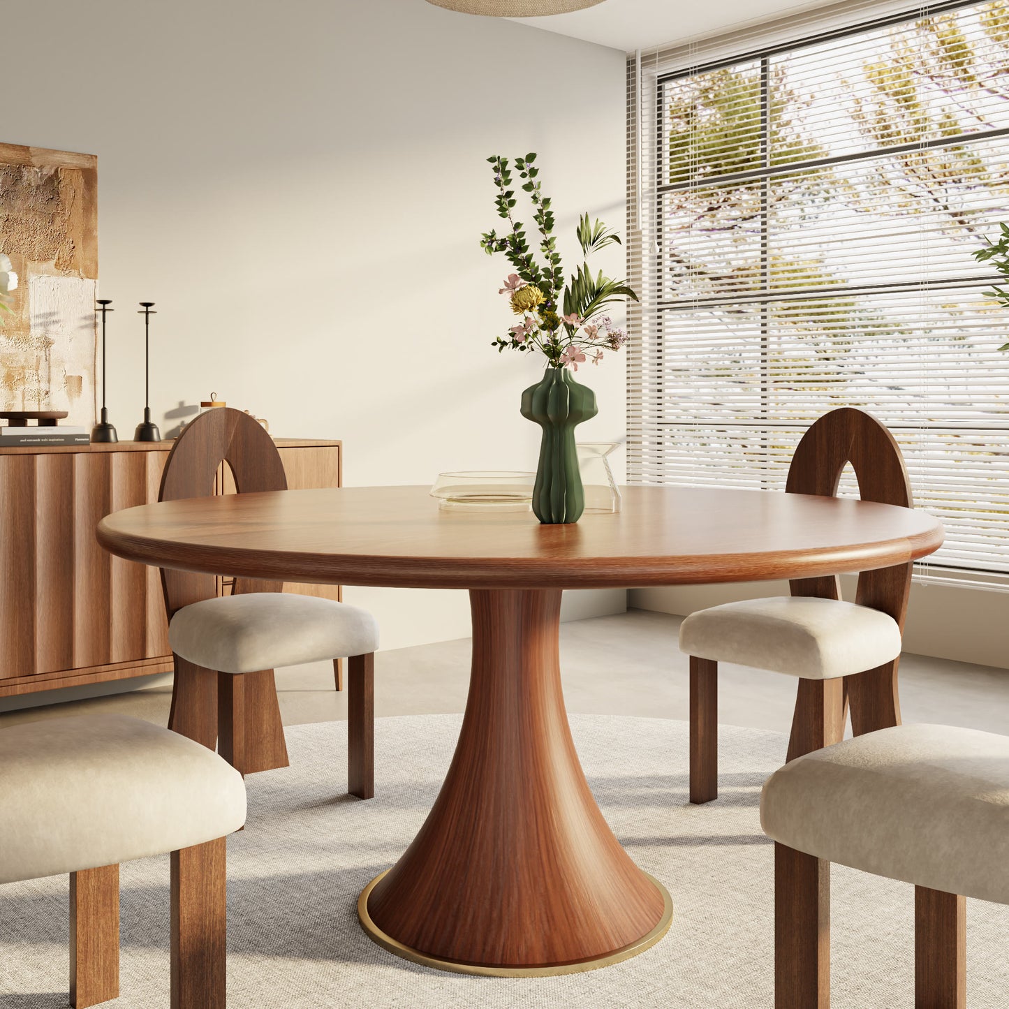 Ownkoti Mid-Century Modern Round Dining Table For 4-8 People