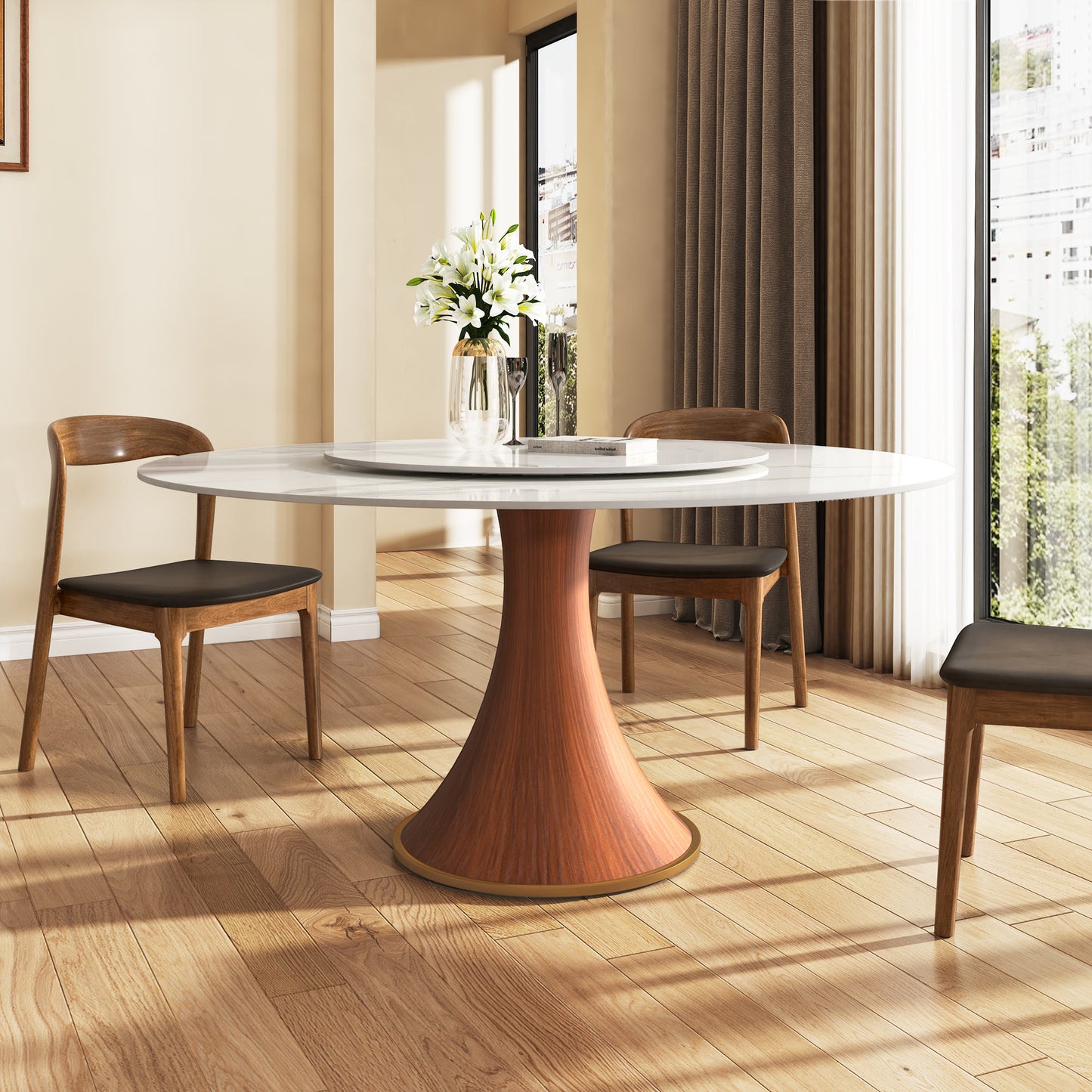 Ownkoti Mid-Century Modern Round Dining Table For 4-8 People
