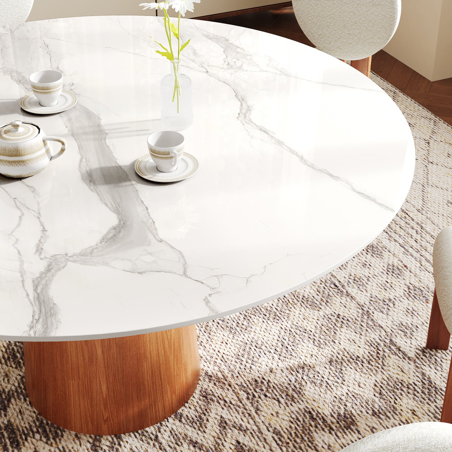 Ownkoti Round Kitchen Table Mid-Century Style For 4-8 People