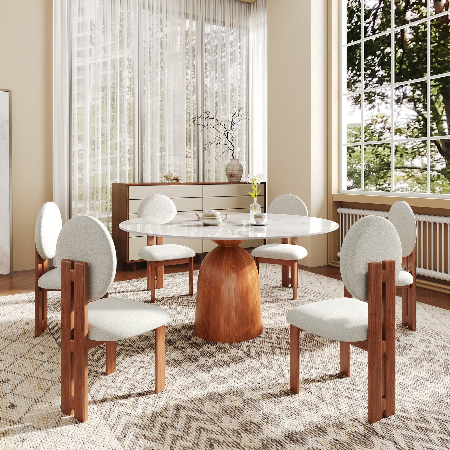 Ownkoti Round Kitchen Table Mid-Century Style For 4-8 People