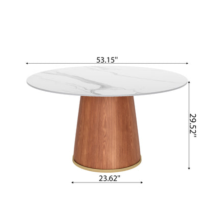Ownkoti Round Dining Table With Solid Wood Bucket Base For 4-8 People
