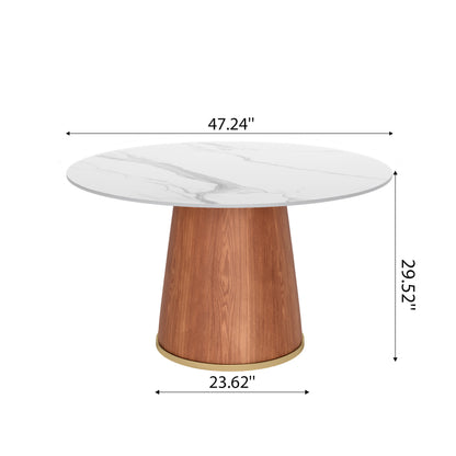 Ownkoti Round Dining Table With Solid Wood Bucket Base For 4-8 People