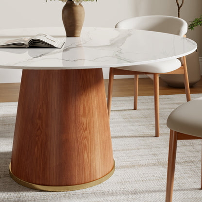 Ownkoti Round Dining Table With Solid Wood Bucket Base For 4-8 People