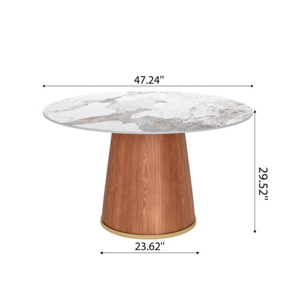 Ownkoti Round Dining Table With Solid Wood Bucket Base For 4-8 People