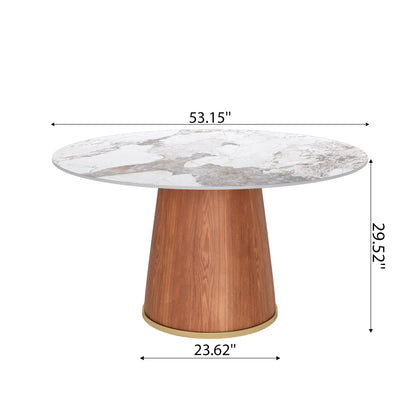 Ownkoti Round Dining Table With Solid Wood Bucket Base For 4-8 People