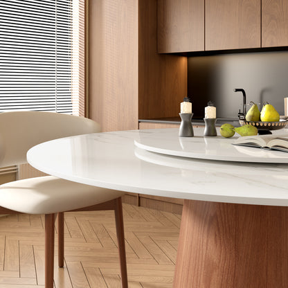 Ownkoti Round Dining Table With Solid Wood Bucket Base For 4-8 People