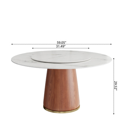 Ownkoti Round Dining Table With Solid Wood Bucket Base For 4-8 People