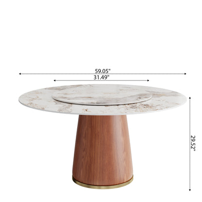 Ownkoti Round Dining Table With Solid Wood Bucket Base For 4-8 People