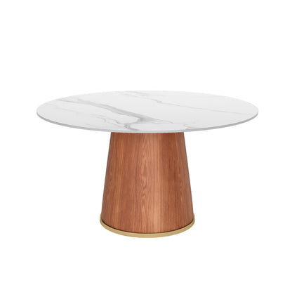 Ownkoti Round Dining Table With Solid Wood Bucket Base For 4-8 People