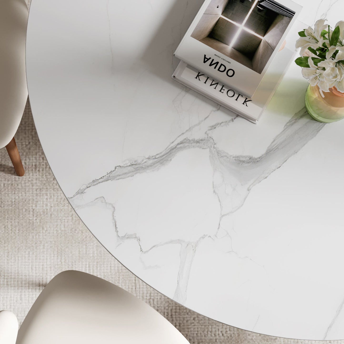 Ownkoti Farmhouse Round Dining Table With Vase-shaped Pedestal For 4-8 People