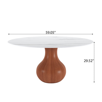 Ownkoti Farmhouse Round Dining Table With Vase-shaped Pedestal For 4-8 People