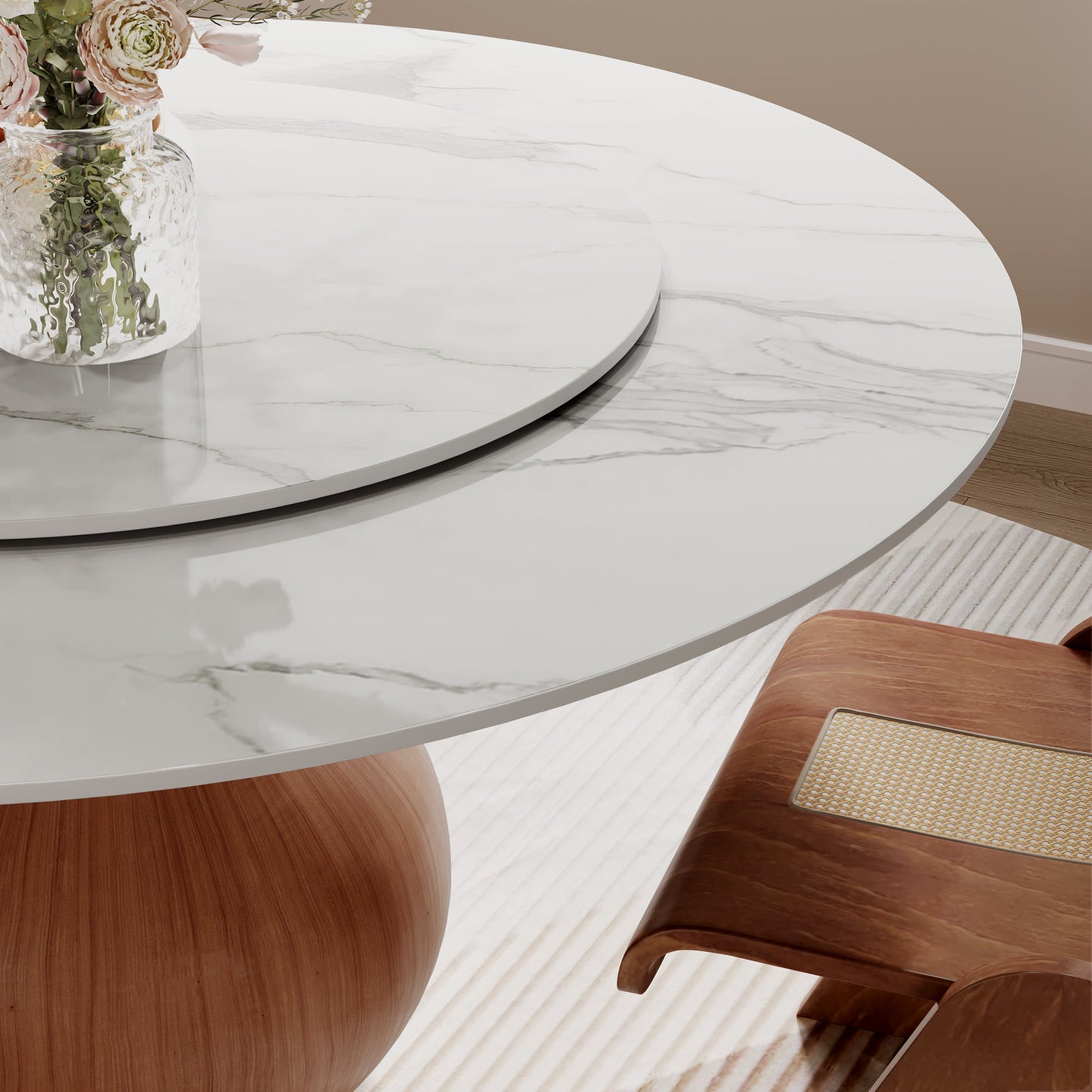 Ownkoti Farmhouse Round Dining Table With Vase-shaped Pedestal For 4-8 People