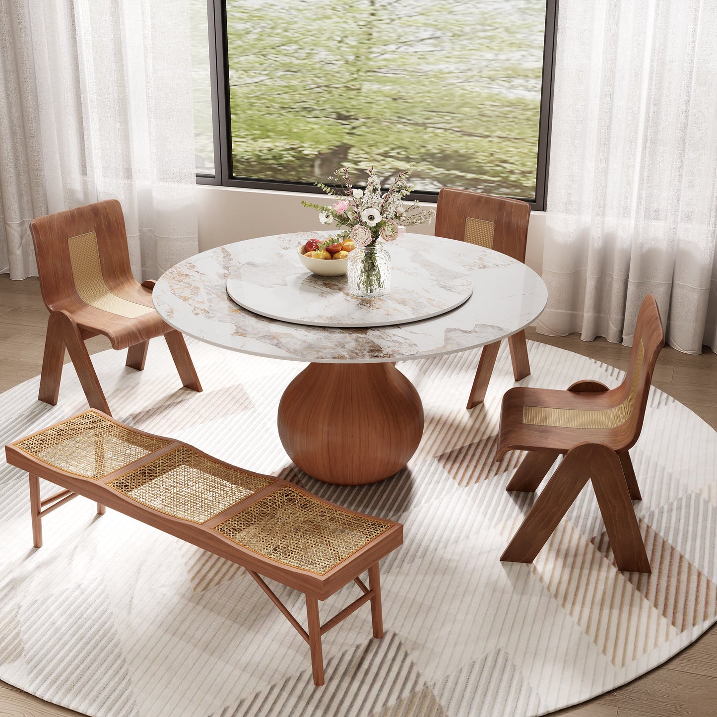 Ownkoti Farmhouse Round Dining Table With Vase-shaped Pedestal For 4-8 People