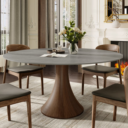 Ownkoti Luxury Gray Mid-Century Modern Round Dining Table For 4/6/8