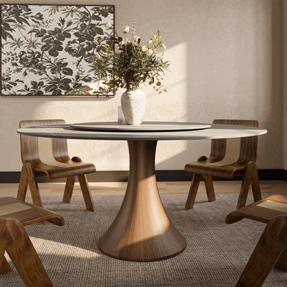 Ownkoti Luxury Gray Mid-Century Modern Round Dining Table For 4/6/8