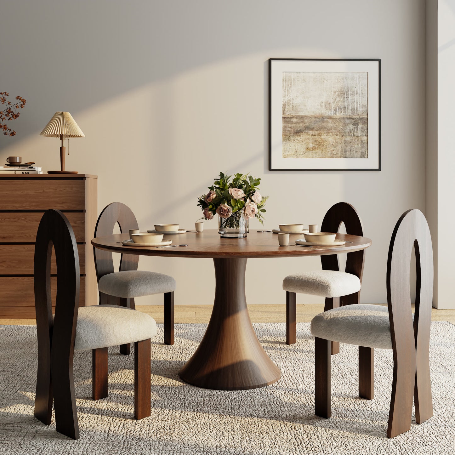 Ownkoti Luxury Gray Mid-Century Modern Round Dining Table For 4/6/8