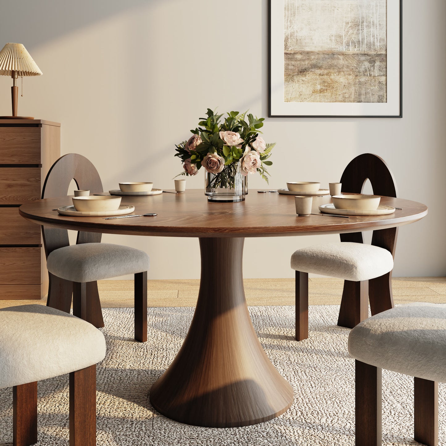 Ownkoti Luxury Gray Mid-Century Modern Round Dining Table For 4/6/8