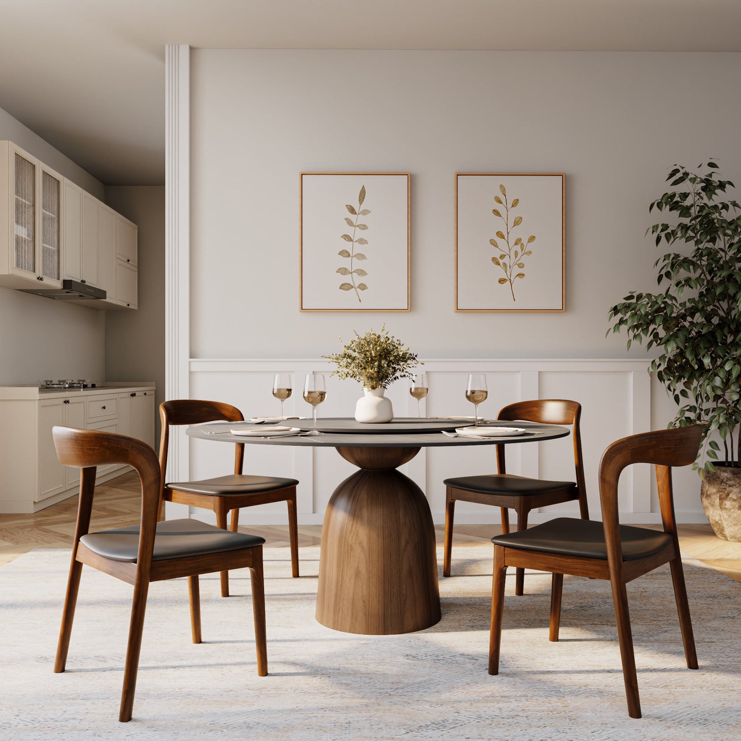 Ownkoti Light Gray Round Dining Table For 4/6/8 Mid Century Modern Dining Tables