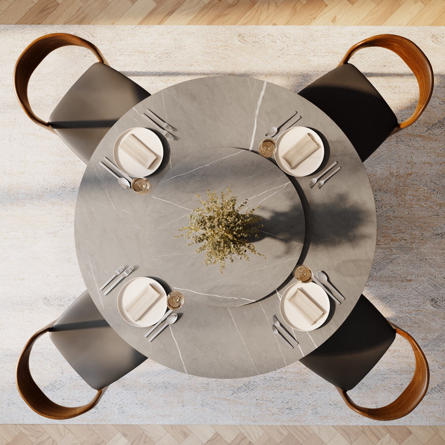 Ownkoti Light Gray Round Dining Table For 4/6/8 Mid Century Modern Dining Tables - image 13