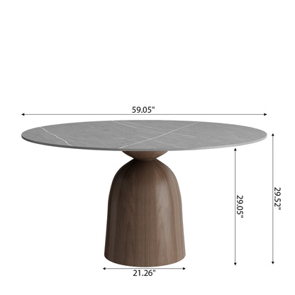 Ownkoti Light Gray Round Dining Table For 4/6/8 Mid Century Modern Dining Tables