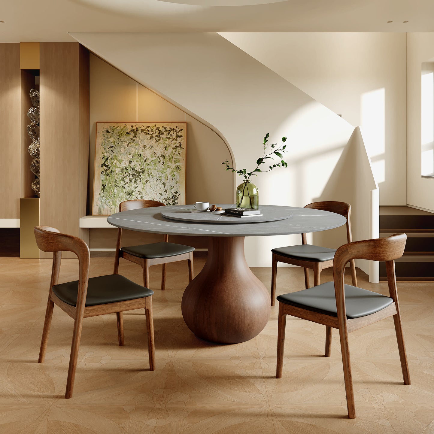 Ownkoti Luxury Gray Mid-Century Space-Saving Round Kitchen Table For 4/6/8 - image 13