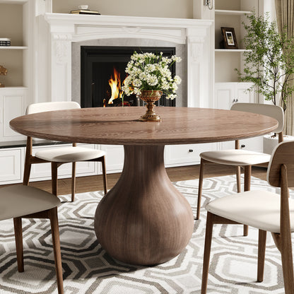 Ownkoti Luxury Gray Mid-Century Space-Saving Round Kitchen Table For 4/6/8