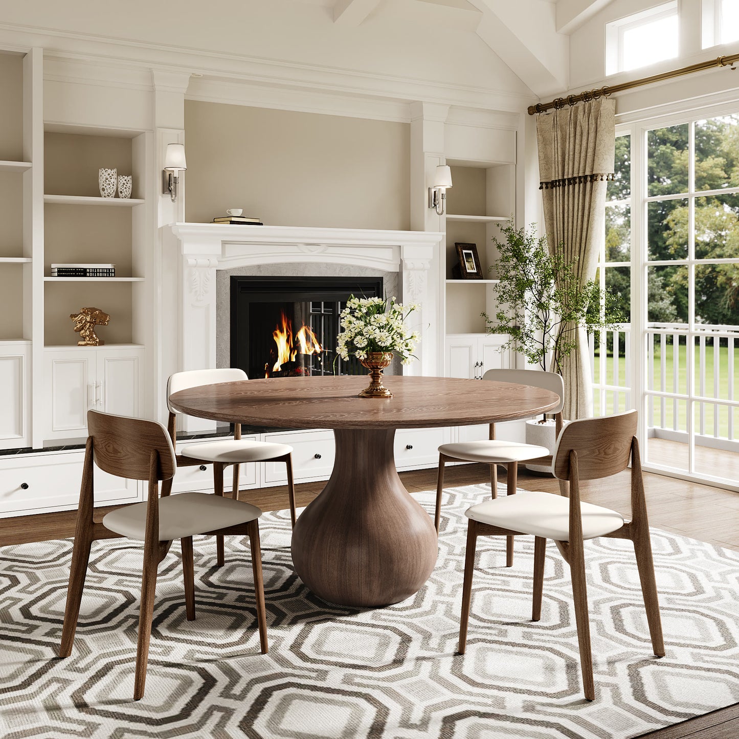 Ownkoti Luxury Gray Mid-Century Space-Saving Round Kitchen Table For 4/6/8