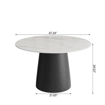 Ownkoti Modern Round Black Dining Table  For Dining Room Kitchen For 4/6/8 Person