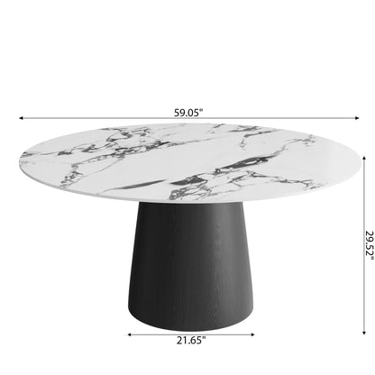 Ownkoti Modern Round Black Dining Table  For Dining Room Kitchen For 4/6/8 Person