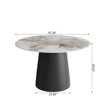 Ownkoti Modern Round Black Dining Table  For Dining Room Kitchen For 4/6/8 Person