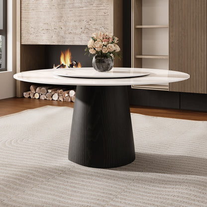 Ownkoti Modern Round Black Dining Table  For Dining Room Kitchen For 4/6/8 Person