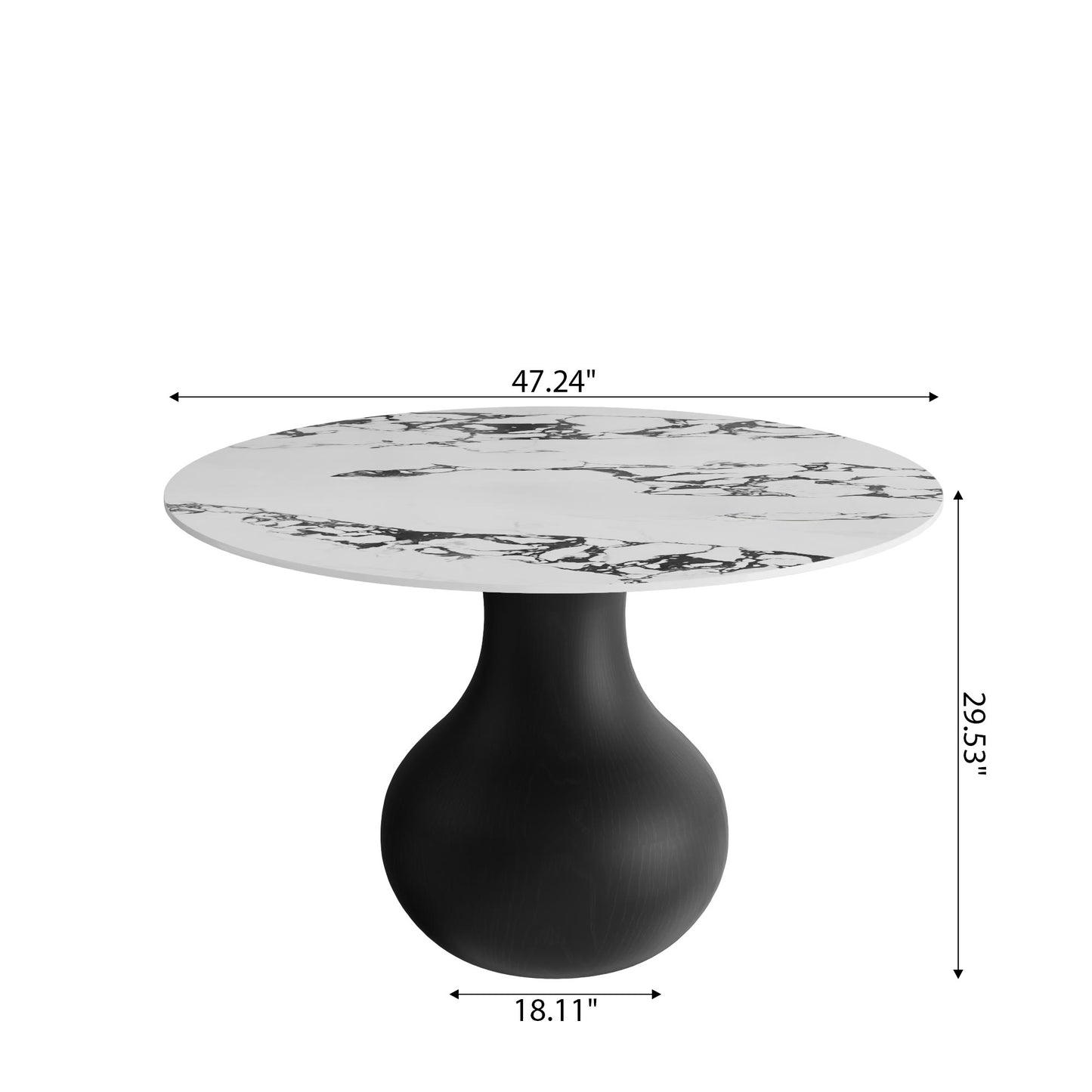 Ownkoti Black Modern Round Dining Table WIth Vase-shaped Pedestal Base For 4/6/8 Person