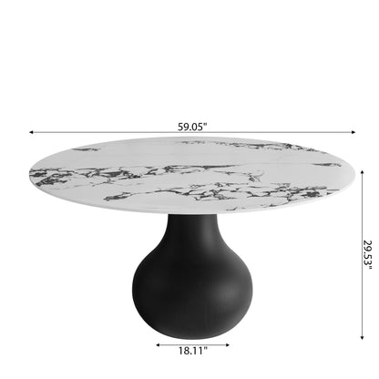 Ownkoti Black Modern Round Dining Table WIth Vase-shaped Pedestal Base For 4/6/8 Person