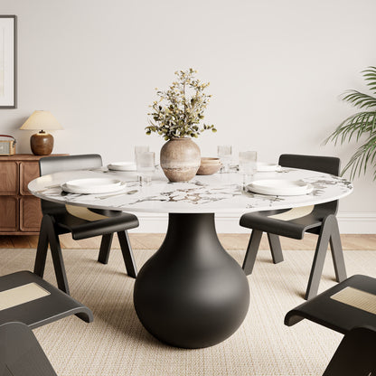 Ownkoti Black Modern Round Dining Table WIth Vase-shaped Pedestal Base For 4/6/8 Person
