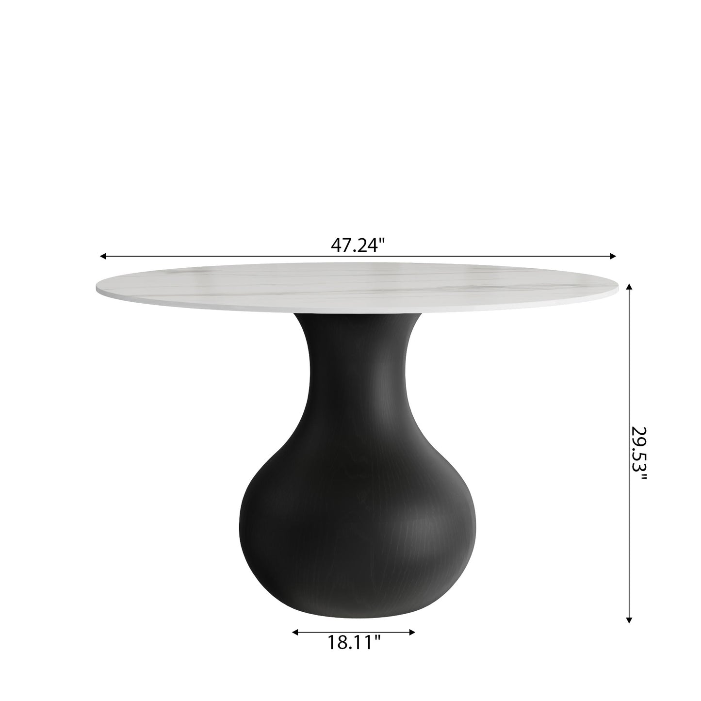 Ownkoti Black Modern Round Dining Table WIth Vase-shaped Pedestal Base For 4/6/8 Person
