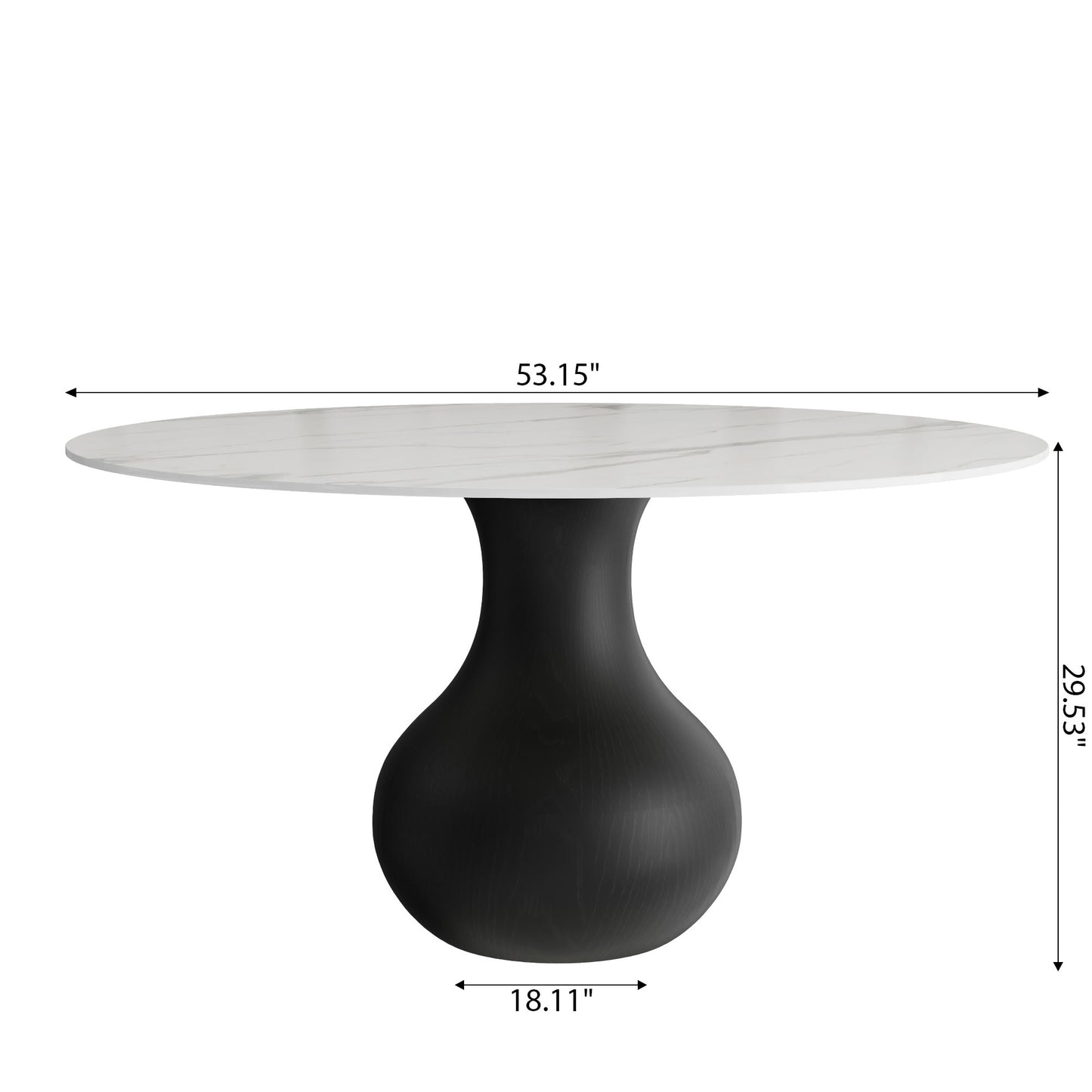 Ownkoti Black Modern Round Dining Table WIth Vase-shaped Pedestal Base For 4/6/8 Person