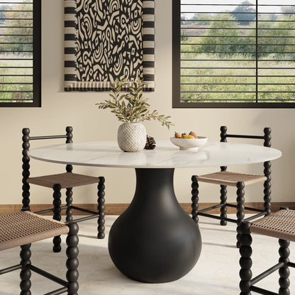Ownkoti Black Modern Round Dining Table WIth Vase-shaped Pedestal Base For 4/6/8 Person