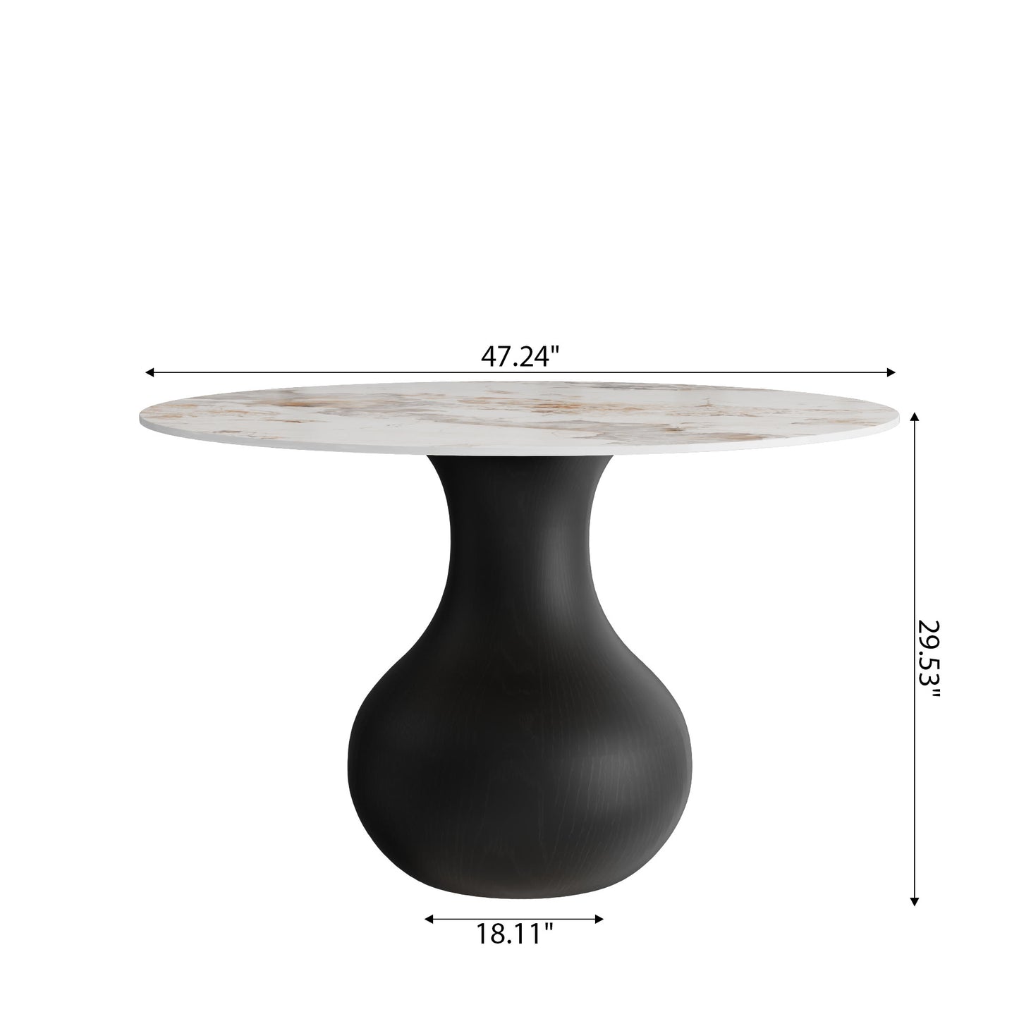 Ownkoti Black Modern Round Dining Table WIth Vase-shaped Pedestal Base For 4/6/8 Person