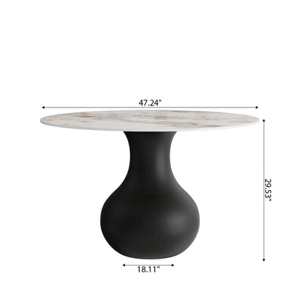 Ownkoti Black Modern Round Dining Table WIth Vase-shaped Pedestal Base For 4/6/8 Person