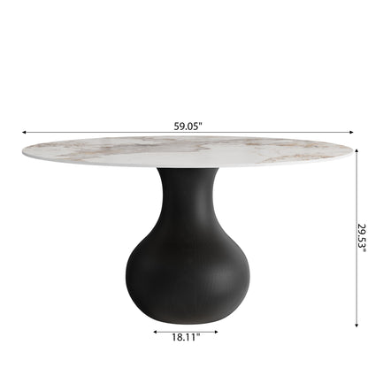 Ownkoti Black Modern Round Dining Table WIth Vase-shaped Pedestal Base For 4/6/8 Person