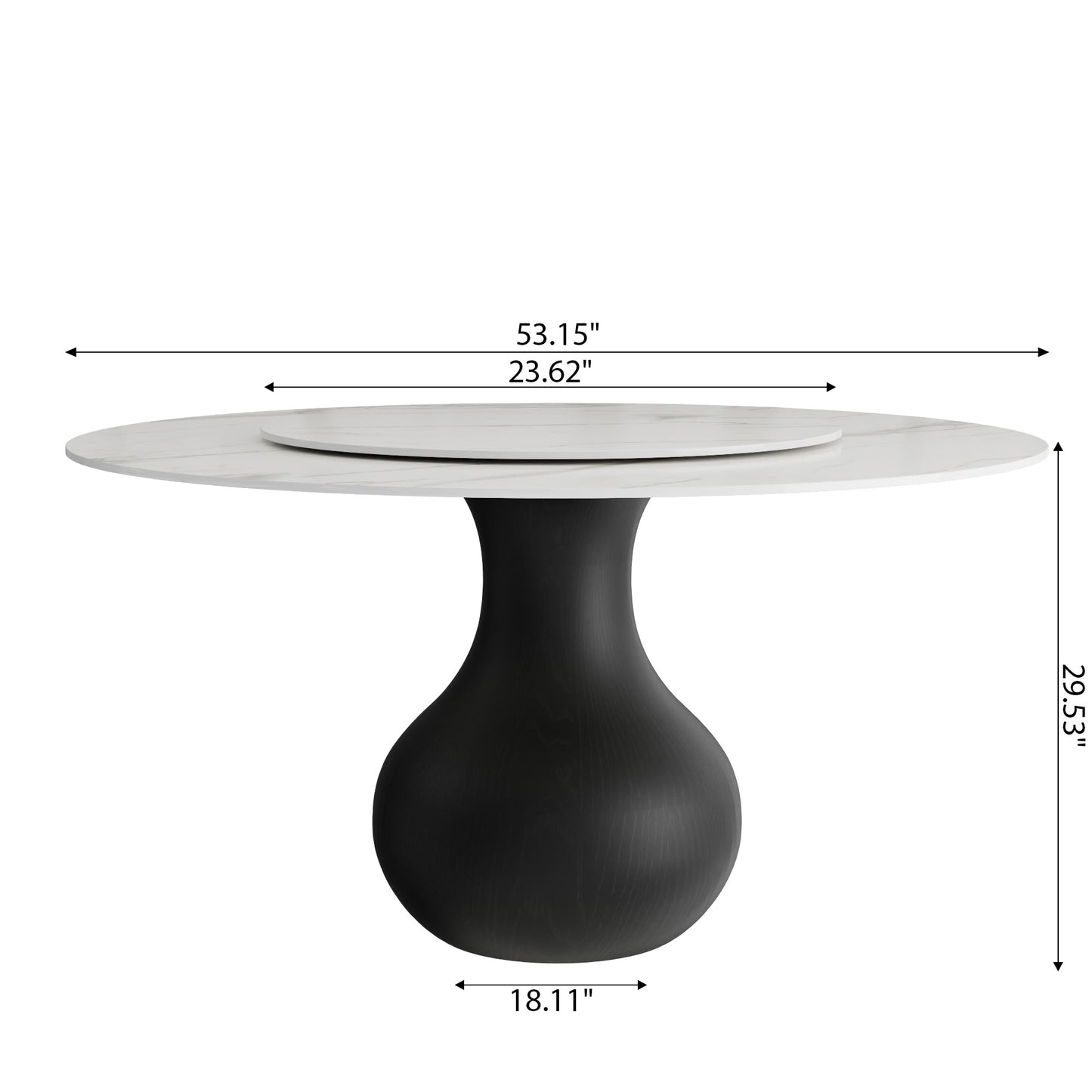 Ownkoti Black Modern Round Dining Table WIth Vase-shaped Pedestal Base For 4/6/8 Person