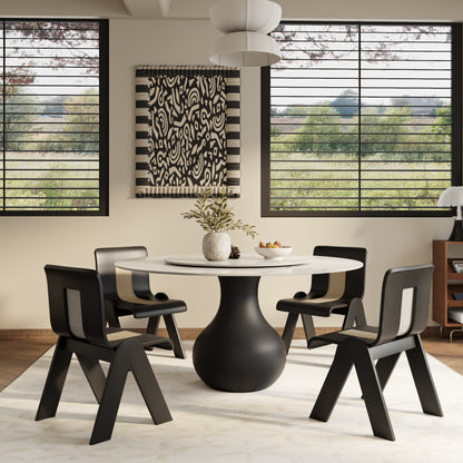 Ownkoti Black Modern Round Dining Table WIth Vase-shaped Pedestal Base For 4/6/8 Person