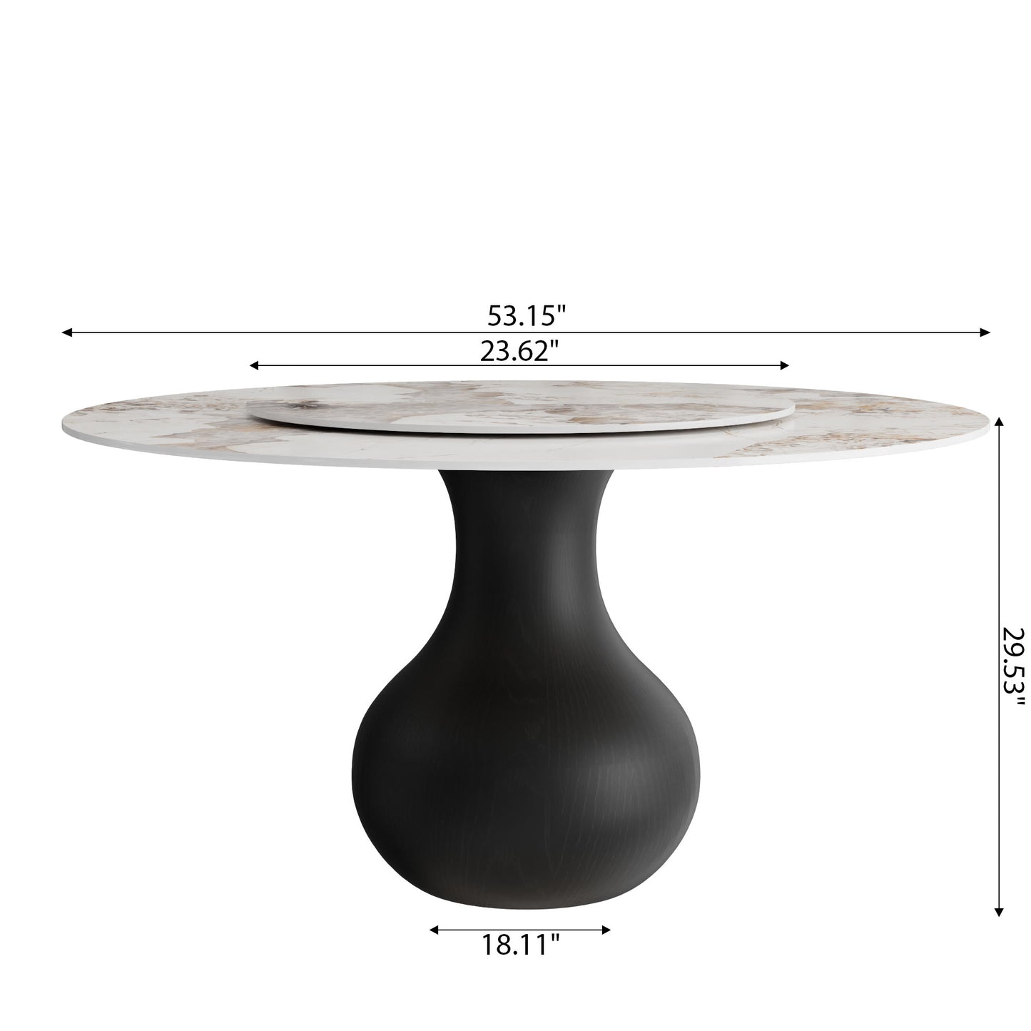 Ownkoti Black Modern Round Dining Table WIth Vase-shaped Pedestal Base For 4/6/8 Person